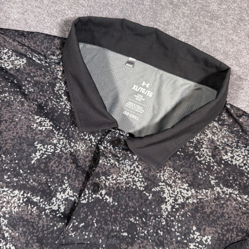 Under Armour Polo Shirt Mens XL Black Camo Iso-Chill Coeur d'Alene Golf Athletic